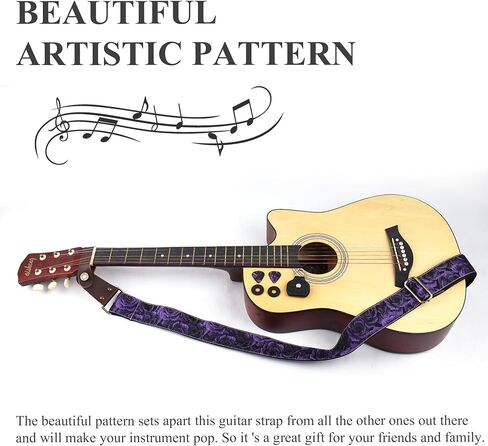Hennaja Adjustable Guitar Strap Includes 2 Strap Locks & 2 Matching Picks & 1 Picks Holder & 1 leather Strap Button. in Kuwait