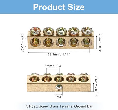 Meccanixity 3 PCS Bar الطرفية الأرضية ، 4 مواقف شريط الأرض النحاسي المسمار ، M4 Screw Block Brass مع قوس التثبيت للأجهزة الكهربائية in Saudi Arabia