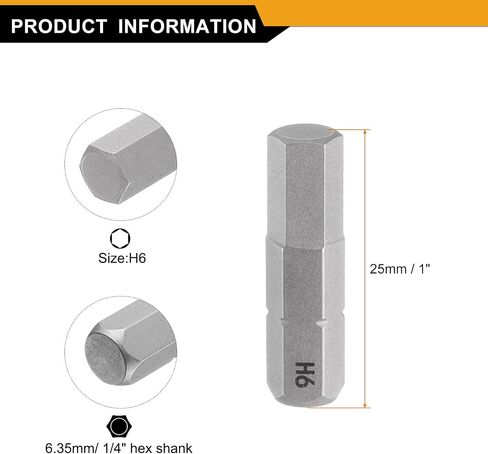 HARFINGTON 2pcs H8 Hex Screwdriver Bit 1/4" Hex Shank 25mm/1" Length Magnetic Hexagon Head S2 Steel Screw Driver Bit in Saudi Arabia