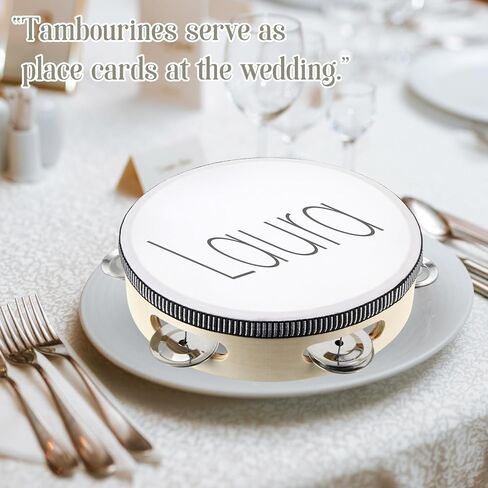 12 Set 7 Inch Tambourine for Adults Tambourines Bulk Wooden Hand Held Drum with Metal Jingles, Gift Tags, Ribbon Percussion Gift Musical Instrument for Church Wedding(Single Row) in Kuwait