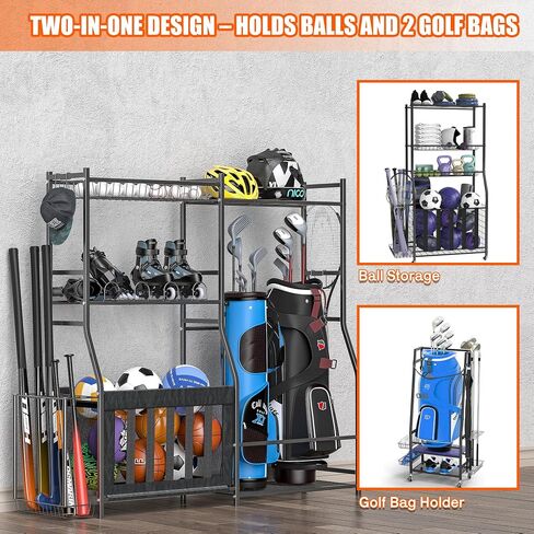 Ultrawall Golf Storage Organizer, Golf Bag Storage Stand for Garage, Golf Equipment Rack with Wheels Fits 2 Golf Bags and Golf Equipment Accessories in Saudi Arabia