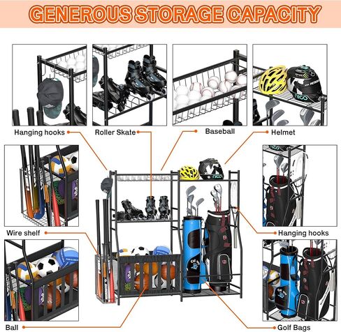 Ultrawall Golf Storage Organizer, Golf Bag Storage Stand for Garage, Golf Equipment Rack with Wheels Fits 2 Golf Bags and Golf Equipment Accessories in Saudi Arabia