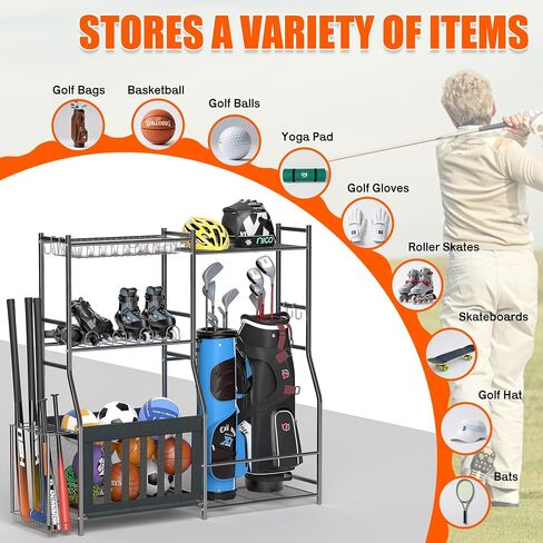 Ultrawall Golf Storage Organizer, Golf Bag Storage Stand for Garage, Golf Equipment Rack with Wheels Fits 2 Golf Bags and Golf Equipment Accessories in Saudi Arabia