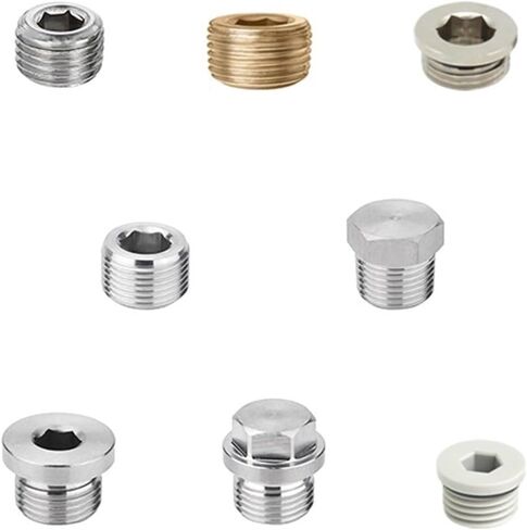 10pcs/lot M5 1/8 1/4 "3/8" 1/2 "3/4" 1 "سداسي النحاس الداخلي مع غطاء نهاية النحاس حلقة الختم للهواء المضغوط (304 Outer Hexagon-01،1/4") in Saudi Arabia