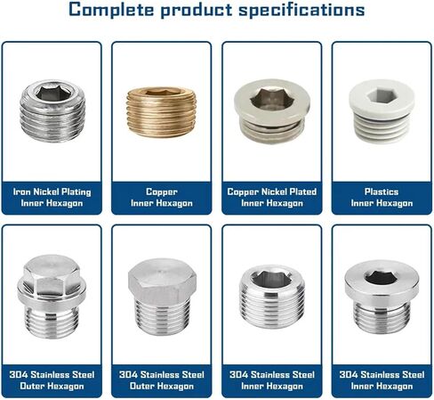 10pcs/lot M5 1/8 1/4 "3/8" 1/2 "3/4" 1 "سداسي النحاس الداخلي مع غطاء نهاية النحاس حلقة الختم للهواء المضغوط (304 Outer Hexagon-01،1/4") in Saudi Arabia