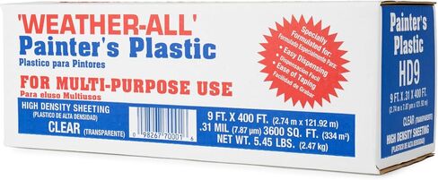 Weather-All Clear Painters Plastic Sheeting 9' x 400' (3600 sq ft) – 0.31 Mil High-Density Polyethylene Roll in Self-Dispensing Box – Dust Barrier, Surface Protection for Painting and Construction in Saudi Arabia