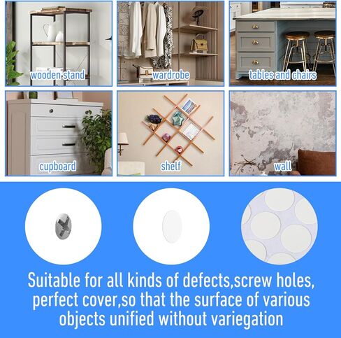 774 Pcs 8 Sheets Screw Hole Cover Stickers Self-Adhesive Screw Dust Proof Caps Wall Hole Cover 12 mm/15 mm/21 mm Small White Furniture Wood Stickers for Cabinet Wardrobe Decorative in Saudi Arabia
