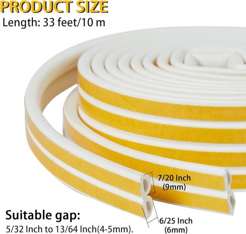 Qdishi White D-app-kape تجريد الشريط الختم 33 قدمًا حشو نافذة الباب للعزل العازلة وتوفير الطاقة ، وفجوة الدعم ذاتيًا من 5/32 إلى 13/64 بوصة in Kuwait