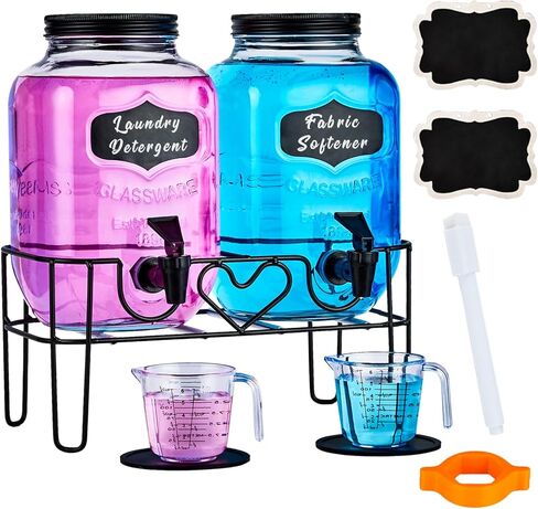 1 Gallon Liquid Laundry Detergent Dispenser with Stand, Glass Laundry Soap Dispenser, Glass Jars for Laundry Room Organization and Storage, Liquid Detergent, Fabric Softener in Saudi Arabia