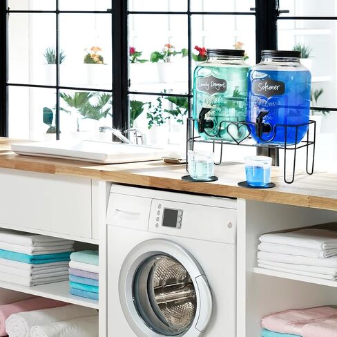 1 Gallon Liquid Laundry Detergent Dispenser with Stand, Glass Laundry Soap Dispenser, Glass Jars for Laundry Room Organization and Storage, Liquid Detergent, Fabric Softener in Saudi Arabia