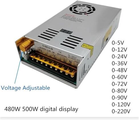 مزود طاقة التبديل القابل للتعديل 500W 0-12V 24V 36V 48V 60V 72V 80V 90V AC إلى DC لعرض مصباح LED الرقمي (0-60V) in Kuwait