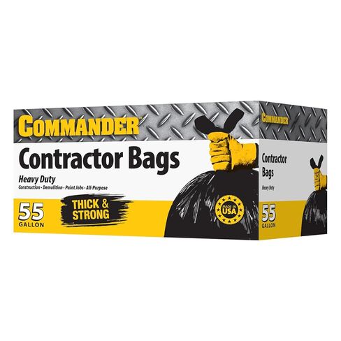 Commander 55 Gallon 3 MIL (eq) Heavy Duty Contractor Bags with Flap Ties - 36" x 56" with flaps - Pack of 10 - For Contractor, Industrial, & Outdoor in Saudi Arabia