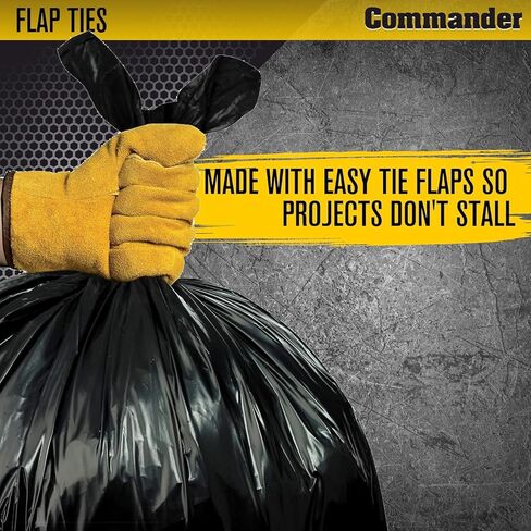 Commander 55 Gallon 3 MIL (eq) Heavy Duty Contractor Bags with Flap Ties - 36" x 56" with flaps - Pack of 10 - For Contractor, Industrial, & Outdoor in Saudi Arabia