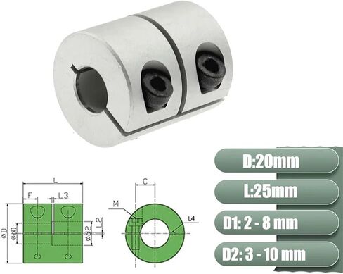 1pcs Rigid Shaft Coupler Clamp Stepper Servo Motor Coupling 3D Printer Parts 3mm 4mm 5mm 6mm 6.35mm 8mm 10mm D20 L25(5x10mm) in Saudi Arabia