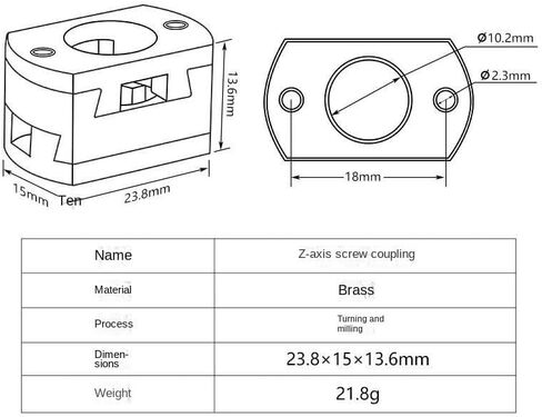 1pc 18mm Brass Coupling Z Axis T8 Screw Shaft Coupling 3D Printer Parts Coupler in Saudi Arabia