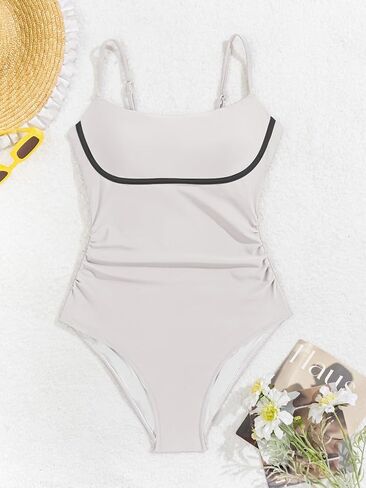 B2Prity Womens One One Swimsuit Tummy Control Ruched Wiched Suit Alloy Block Wear مع حزام معكرونة قابل للتعديل in Saudi Arabia