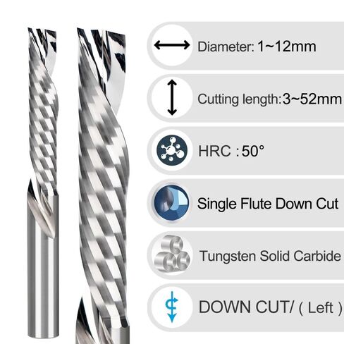 3.175mm(1/8') Shank CNC Router Bit Single Flute Down Cut Spiral End Mill Carbide Milling Cutter for Acrylic PVC(6x6x25x60L) in Kuwait