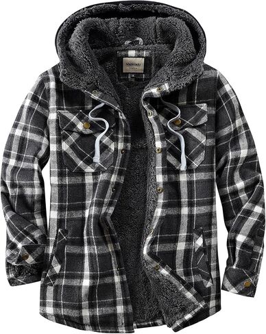 Shawnda Men's Sherpa Hooded Flannel Jacket Stack in Kuwait