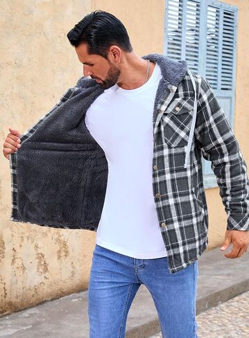 Shawnda Men's Sherpa Hooded Flannel Jacket Stack in Kuwait