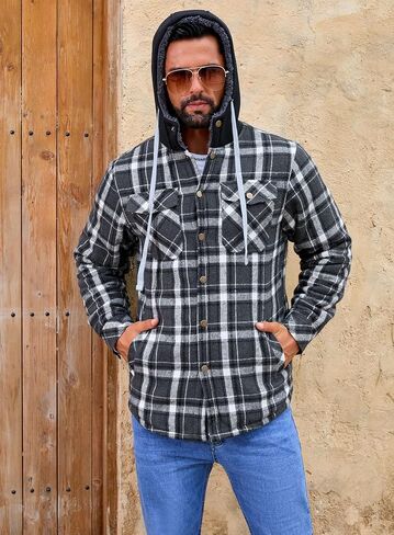 Shawnda Men's Sherpa Hooded Flannel Jacket Stack in Kuwait