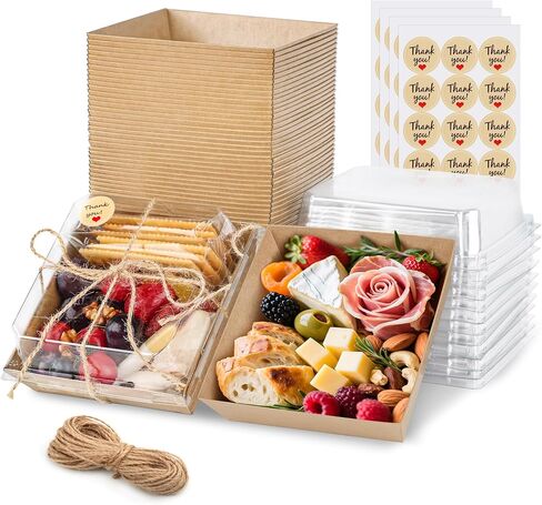 50 Pack Charcuterie Boxes with Clear Lids 5.3x4.9x2.5 Inch Paper Mini Charcuterie Box Takeout Containers for Cookie Cake Slice Sandwich Strawberries(Brown) in Kuwait