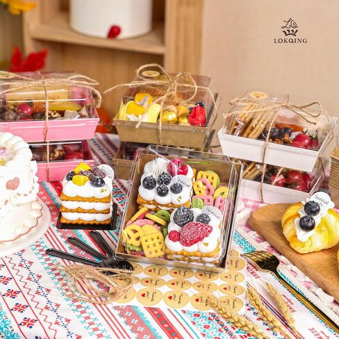 50 Pack Charcuterie Boxes with Clear Lids 5.3x4.9x2.5 Inch Paper Mini Charcuterie Box Takeout Containers for Cookie Cake Slice Sandwich Strawberries(Brown) in Kuwait
