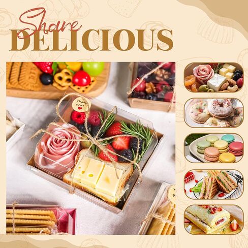 50 Pack Charcuterie Boxes with Clear Lids 5.3x4.9x2.5 Inch Paper Mini Charcuterie Box Takeout Containers for Cookie Cake Slice Sandwich Strawberries(Brown) in Kuwait
