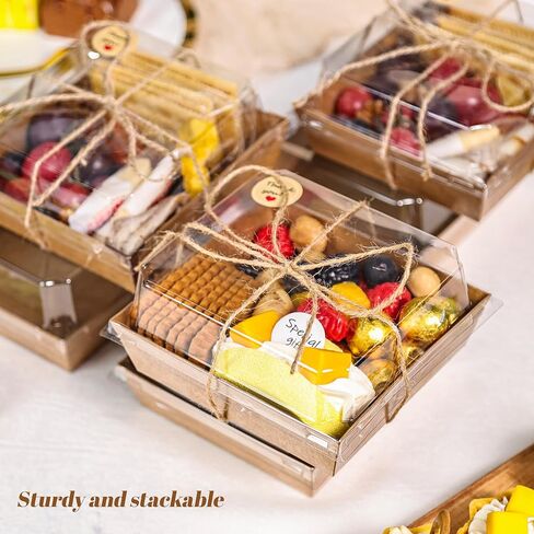 50 Pack Charcuterie Boxes with Clear Lids 5.3x4.9x2.5 Inch Paper Mini Charcuterie Box Takeout Containers for Cookie Cake Slice Sandwich Strawberries(Brown) in Kuwait
