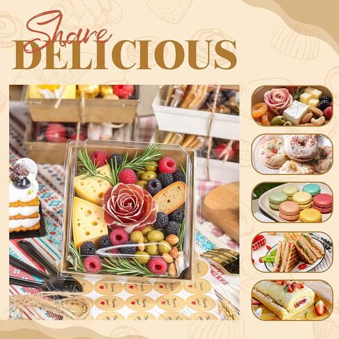 50 Pack Charcuterie Boxes with Clear Lids 5.3x4.9x2.5 Inch Paper Mini Charcuterie Box Takeout Containers for Cookie Cake Slice Sandwich Strawberries(Brown) in Kuwait