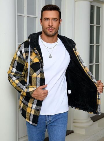 Shawnda Men's Sherpa Hooded Flannel Jacket Stack in Saudi Arabia