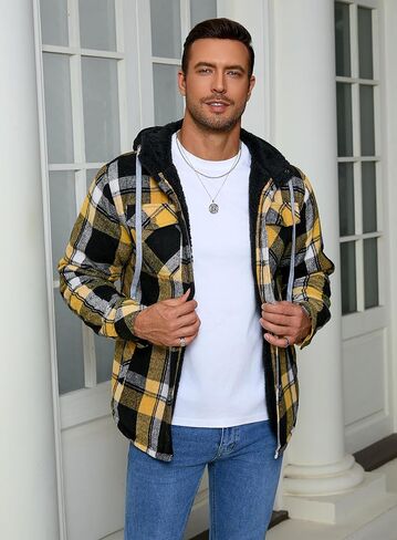 Shawnda Men's Sherpa Hooded Flannel Jacket Stack in Saudi Arabia