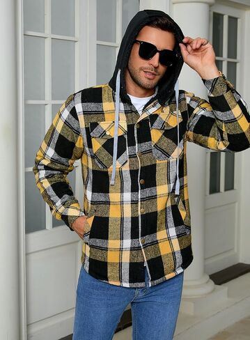 Shawnda Men's Sherpa Hooded Flannel Jacket Stack in Saudi Arabia
