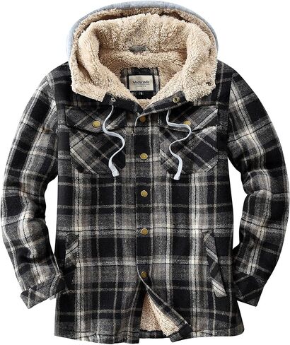 Shawnda Men's Sherpa Hooded Flannel Jacket Stack in Kuwait
