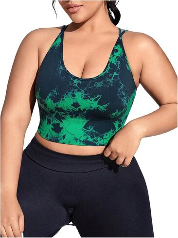 Oyoangle Women's Plus Color Coll Block Seamless Sports Bra Crew Criss Cross Cross Top in Saudi Arabia