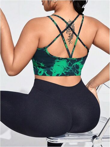 Oyoangle Women's Plus Color Coll Block Seamless Sports Bra Crew Criss Cross Cross Top in Saudi Arabia