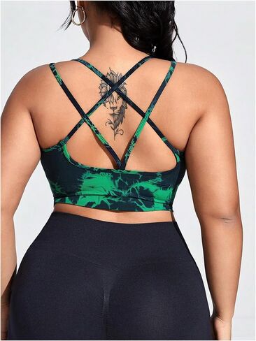 Oyoangle Women's Plus Color Coll Block Seamless Sports Bra Crew Criss Cross Cross Top in Saudi Arabia