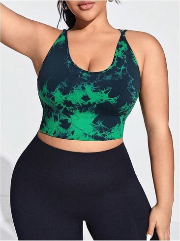 Oyoangle Women's Plus Color Coll Block Seamless Sports Bra Crew Criss Cross Cross Top in Saudi Arabia