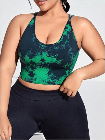 Oyoangle Women's Plus Color Coll Block Seamless Sports Bra Crew Criss Cross Cross Top in Saudi Arabia
