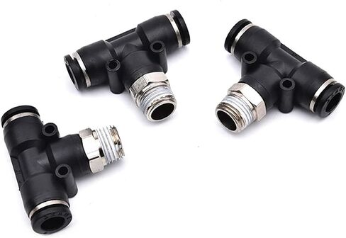 Black Air Connector Fitting T Shape Tee 12mm - 4mm Hose Pipe to 1/8" 1/4" M5 3/8" 1/2" BSPT Male Thread Pneumatic Coupler(12mm,1/2 inch) in Saudi Arabia