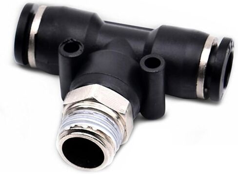 Black Air Connector Fitting T Shape Tee 12mm - 4mm Hose Pipe to 1/8" 1/4" M5 3/8" 1/2" BSPT Male Thread Pneumatic Coupler(12mm,1/2 inch) in Saudi Arabia