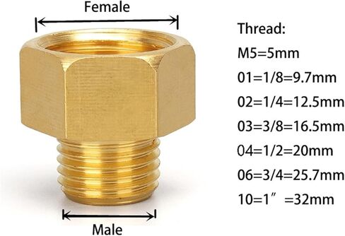 1/8" 1/4" 3/8" 1/2" Male to Female Thread Brass Pipe Connectors Brass Coupler Adapter Threaded Fitting(M2 To F4) in Saudi Arabia