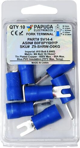 10pcs 6 AWG #8 M4 موصل شوكة شوكة معزول 88A 600V CE للمحطات الكهربائية (10 ، #8) in Saudi Arabia