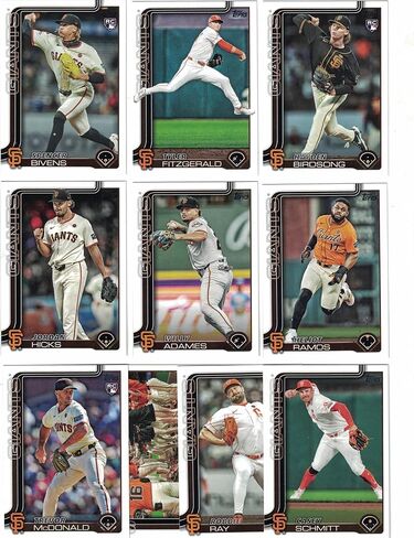 San Francisco Giants / Complete 2025 Topps San Francisco Giants Baseball Card Team Team (السلسلة 1 و 2) مع (20) بطاقات. * بالإضافة إلى مكافأة* تتضمن هذه القائمة (5) مكافأة San Francisco Giants Baseball Cards! in Kuwait