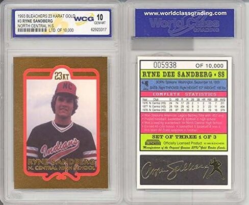المبيضون Ryne Sandberg 1993 Rookie 23kt Gold Card Screened Gem Mint 10 Card High School Baseball Card in Saudi Arabia