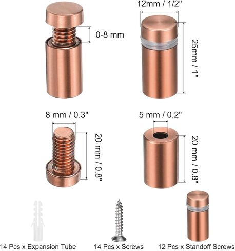 UXCELL 12 PCS 1/2 "× 1" مسامير مواجهة من الفولاذ المقاوم للصدأ جدار التثبيت علامة تصاعد مجموعة أجهزة مع 14 مساءً لتعليق لوحات الزجاج الاكريليك ، لوحات الإعلانات ، الذهب الوردي in Saudi Arabia