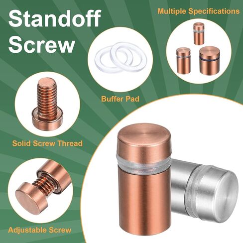 UXCELL 12 PCS 1/2 "× 1" مسامير مواجهة من الفولاذ المقاوم للصدأ جدار التثبيت علامة تصاعد مجموعة أجهزة مع 14 مساءً لتعليق لوحات الزجاج الاكريليك ، لوحات الإعلانات ، الذهب الوردي in Saudi Arabia