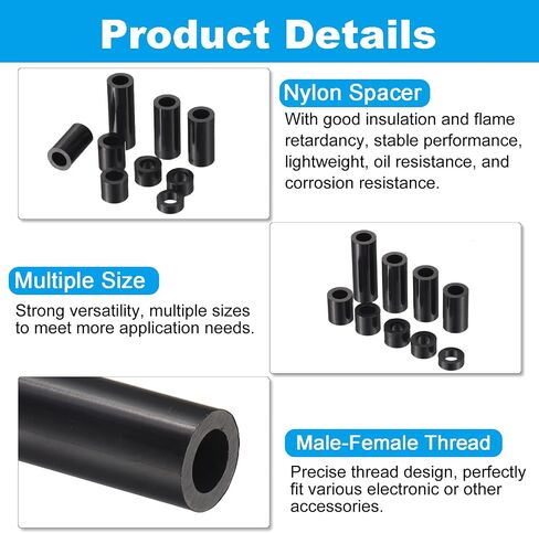 PATIKIL M5 Nylon Spacer Set, 100Pcs Non-Threaded ABS Round Spacer Standoff Assortment Electrical Outlet Spacers for PCB Motherboard, Circuit Board, Switch and Receptacle, Black in Kuwait