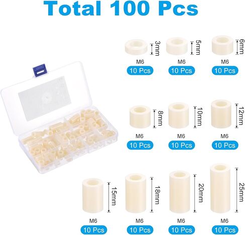PATIKIL M5 Nylon Spacer Set, 100Pcs Non-Threaded ABS Round Spacer Standoff Assortment Electrical Outlet Spacers for PCB Motherboard, Circuit Board, Switch and Receptacle, Black in Saudi Arabia