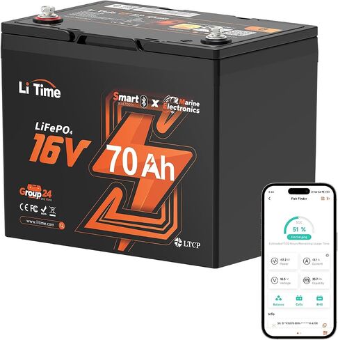 LiTime 16V 100Ah LiFePO4 Lithium Battery, Bluetooth 5.0, Self Heating & Low-temp Protection, Built-in 100A BMS, 4000+ Cycles, IP65, BCI Group 27, Perfect for Fish Finders Sonars Radars in Saudi Arabia