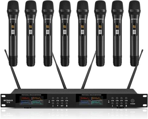 Wireless Microphone System, Pro 8 Channel UHF Mics Set with Metal Cordless Handheld Mics & Receiver, 200 Adjustable Frequency, 300ft Range for Singing, Church, Karaoke, Party in Kuwait